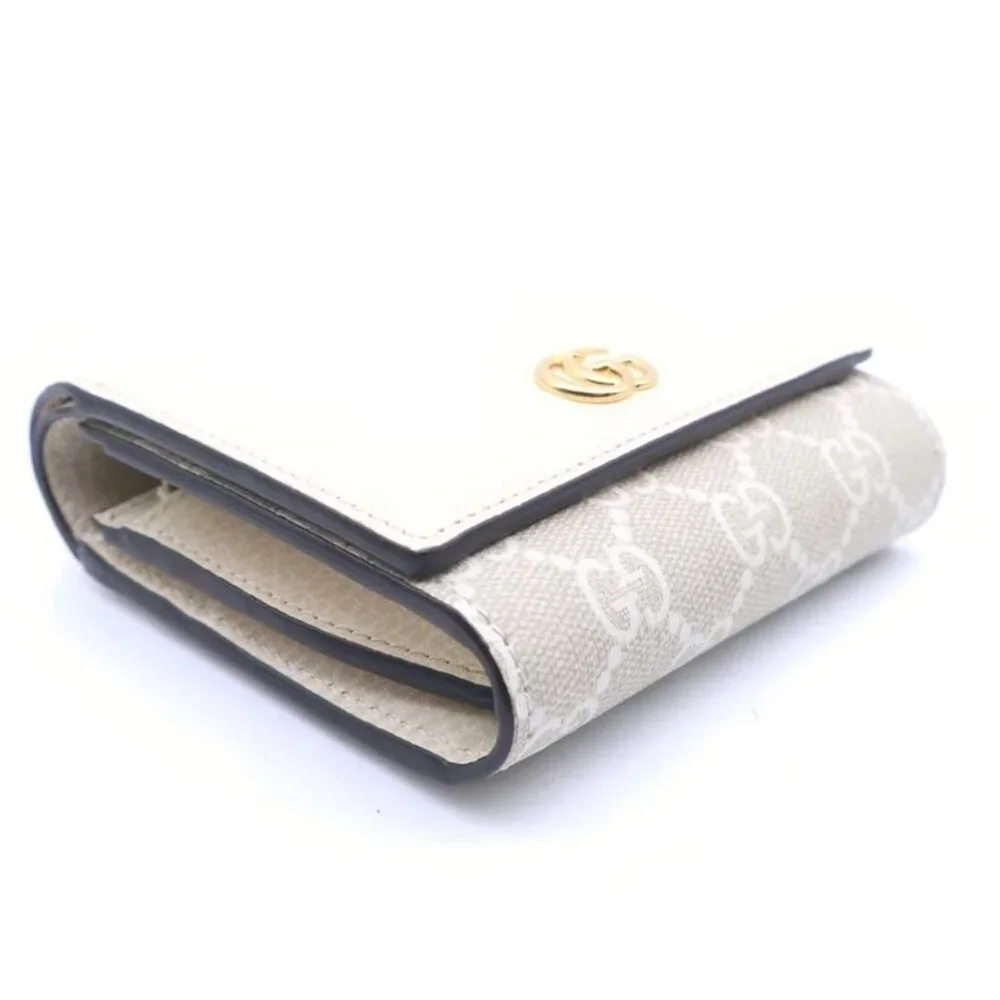 ★SOLD★ Gucci GG Marmont Compact Wallet Trifold Coin Case Beige White - Picture 4 of 6
